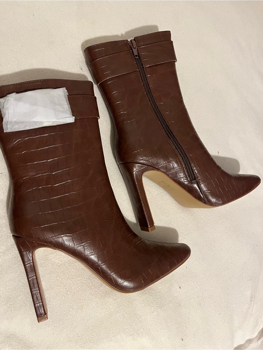 Journee Collection Elanie Brown Croc-Embossed High Heel Ankle Boots